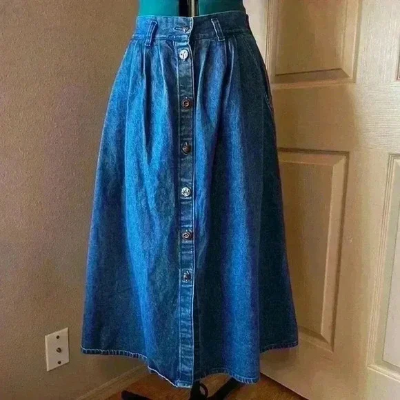 Vintage Cherokee Denim Button Up Skirt 100% cotton Blue Jeans - Picture 1 of 5